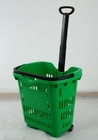 Panier en plastique vert de roulement d'achats de main/chariot durable de panier de supermarché