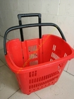 Plastique durable pliant le panier de main rouge d'achats avec les roues/panier de chariot pour le magasin